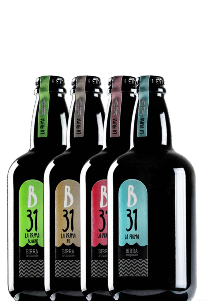 Le quattro birre artigianali B31 della linea La Prima: Helles, Rossa, IPA e Blanche.