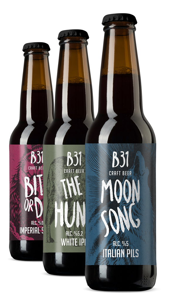 Le tre birre artigianali B31 della linea Feral: Italian Pils, Imperial Stout, White Ipa